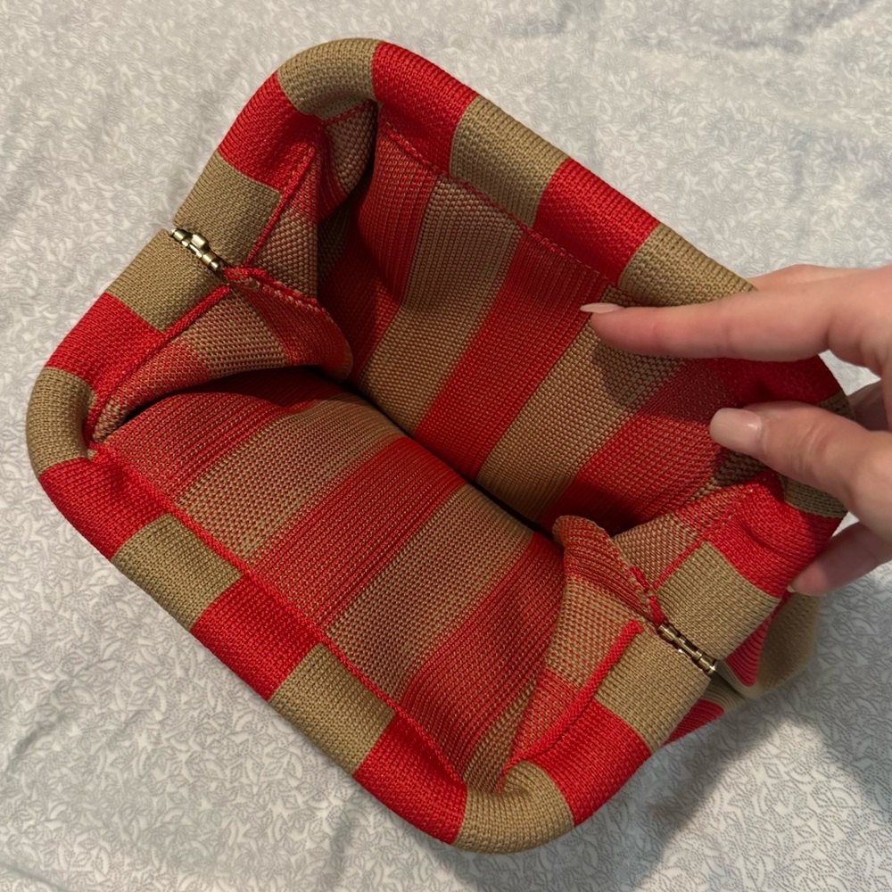 Red Tan Striped Color Block Clutch Pouch Summer Bag - Picture 4 of 8